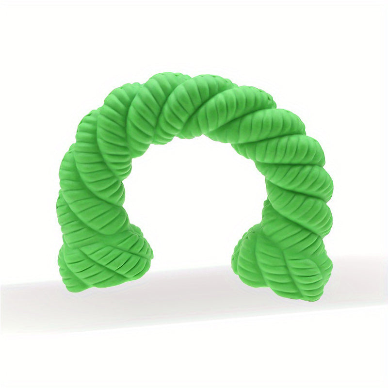 Green natural rubber horseshoe-shaped dog chew toy with twisted texture