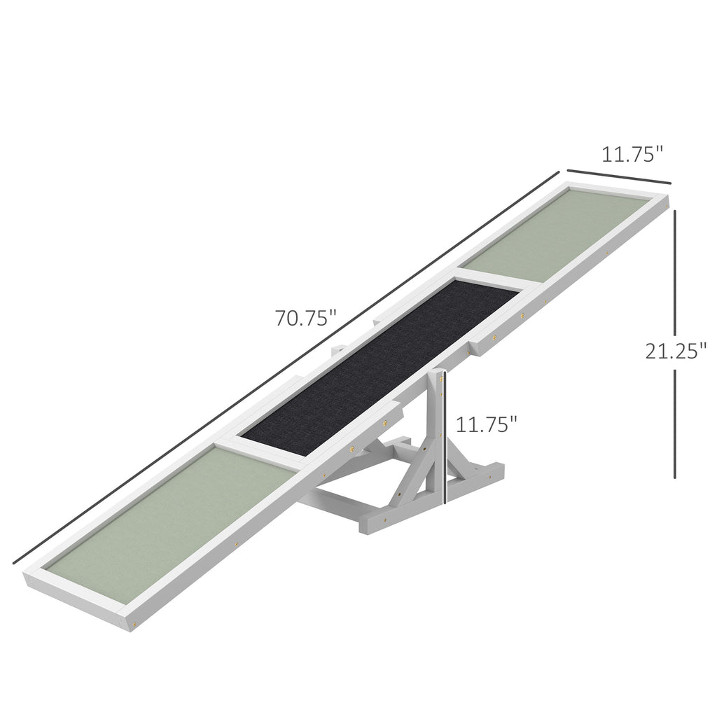 Anti-slip surface detail of white dog agility seesaw
