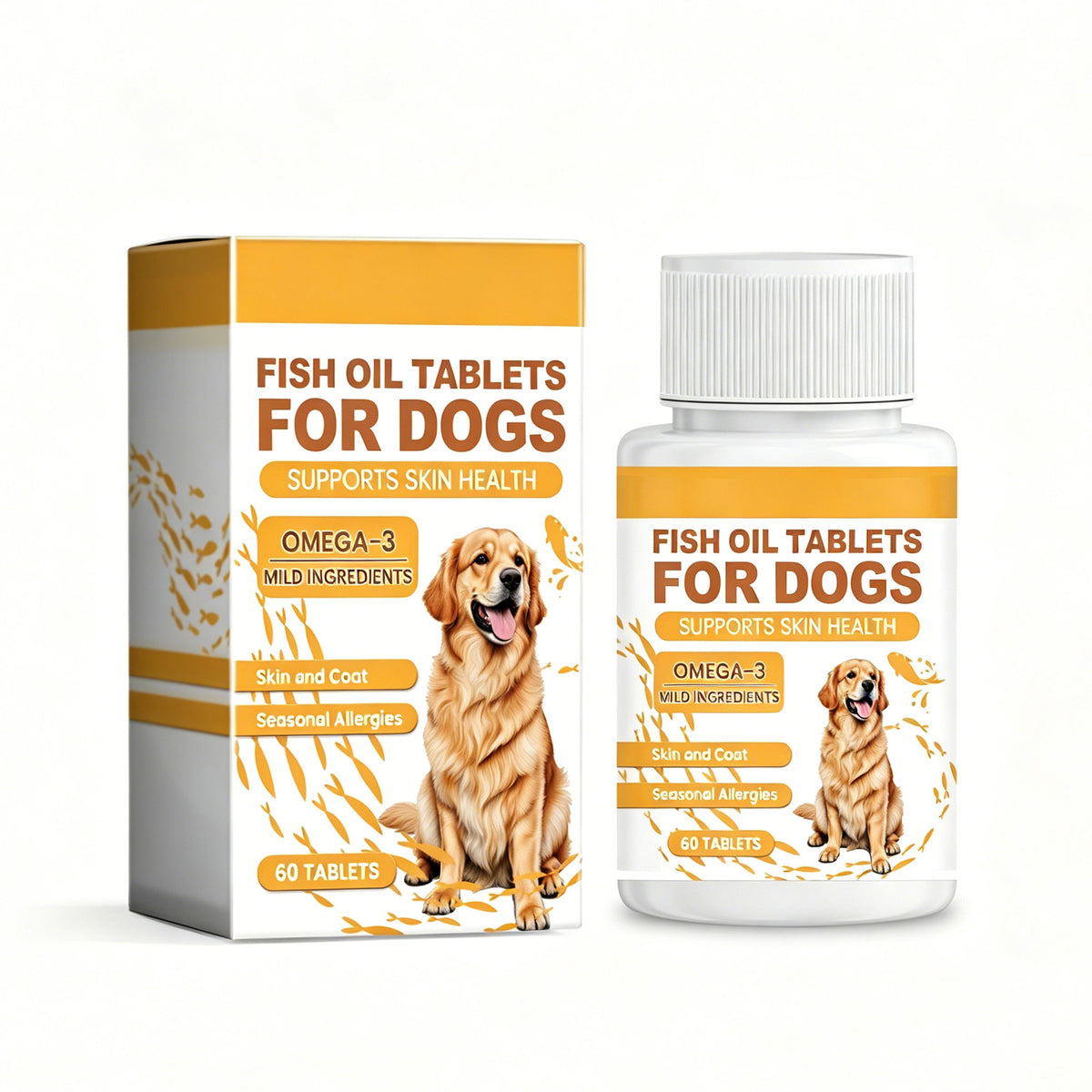 Fish oil chewable tablets for dogs, 60 count bottle, skin and coat support chews