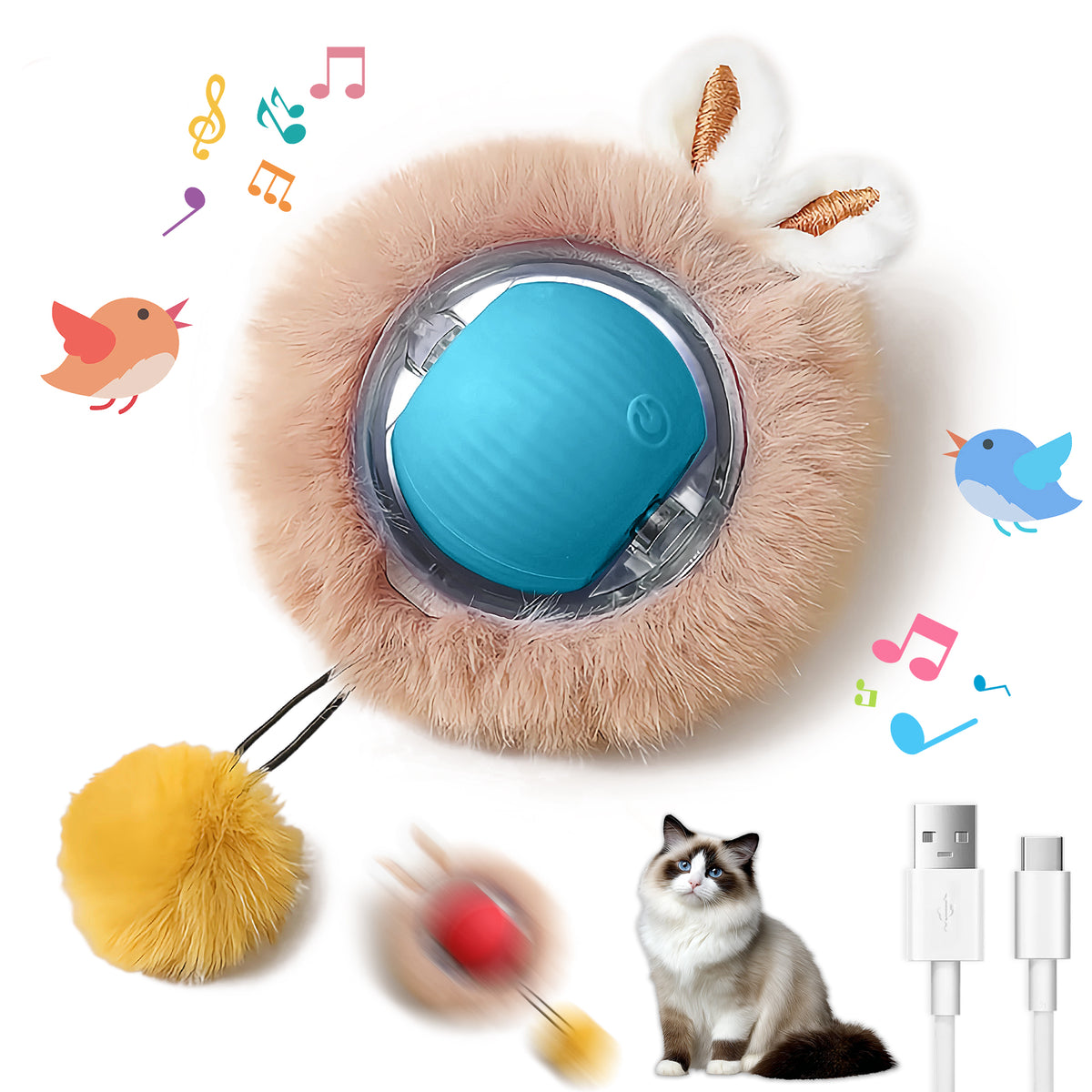 Blue interactive moving cat ball with fluffy tail