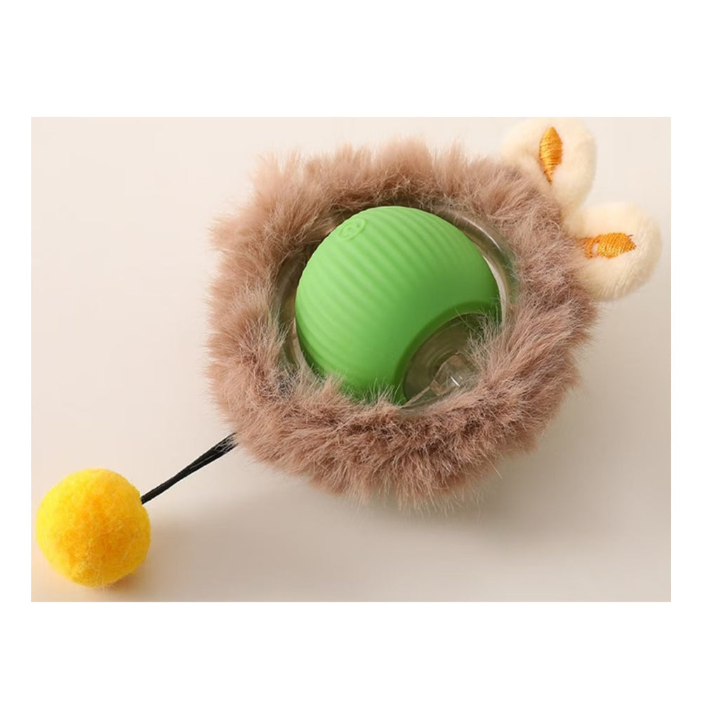 Green interactive rolling cat ball with furry tail