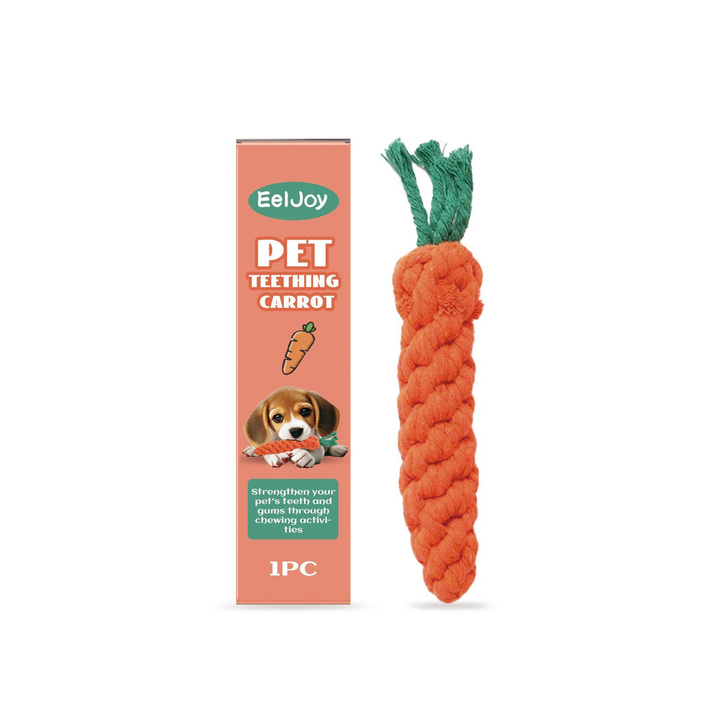 Carrot dog chew toy and packaging laid flat