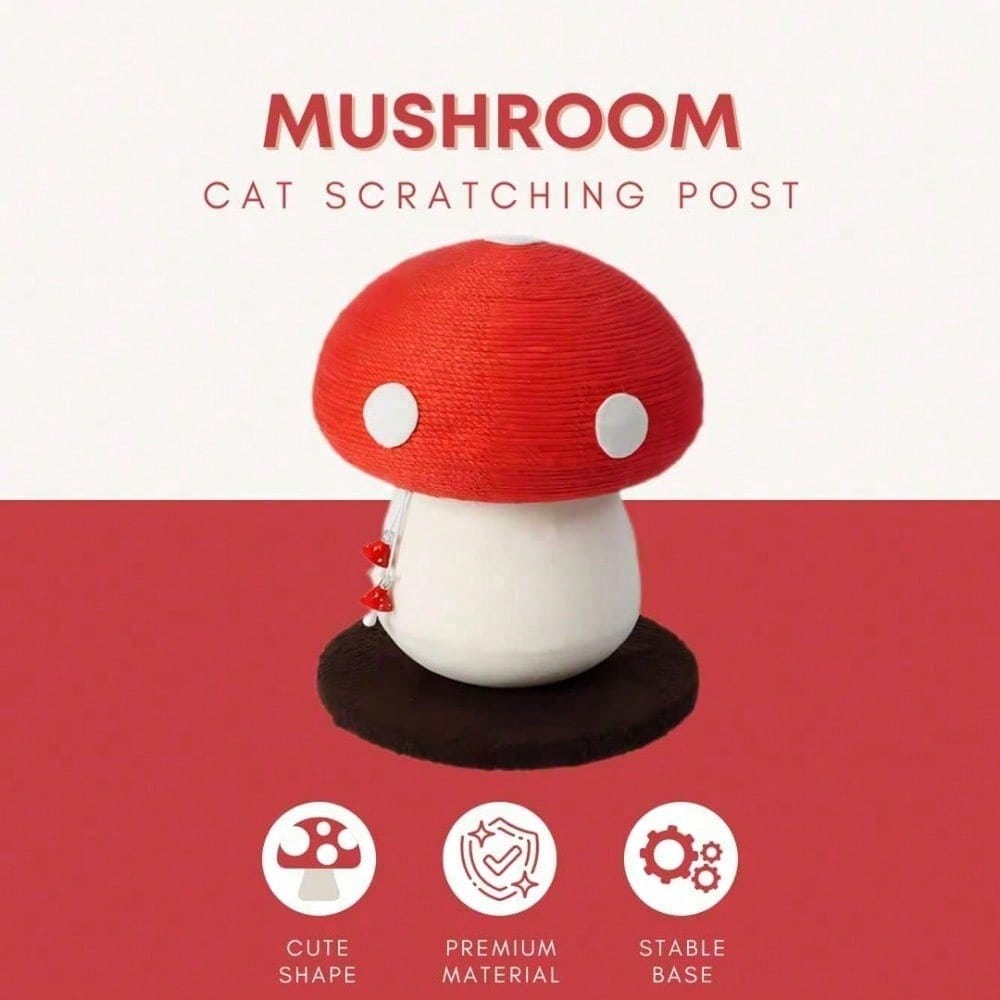Sisal-wrapped mushroom cat scratcher, angled view