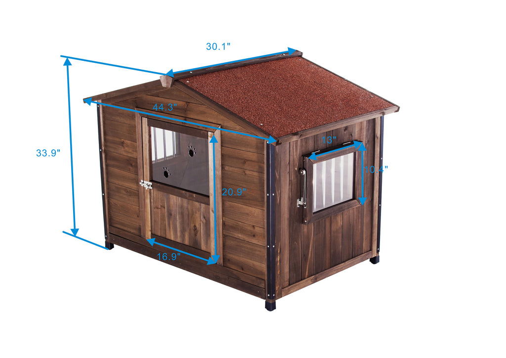 large wooden outdoor dog kennel dimension diagram with 33.9 inch height and waterproof asphalt roof