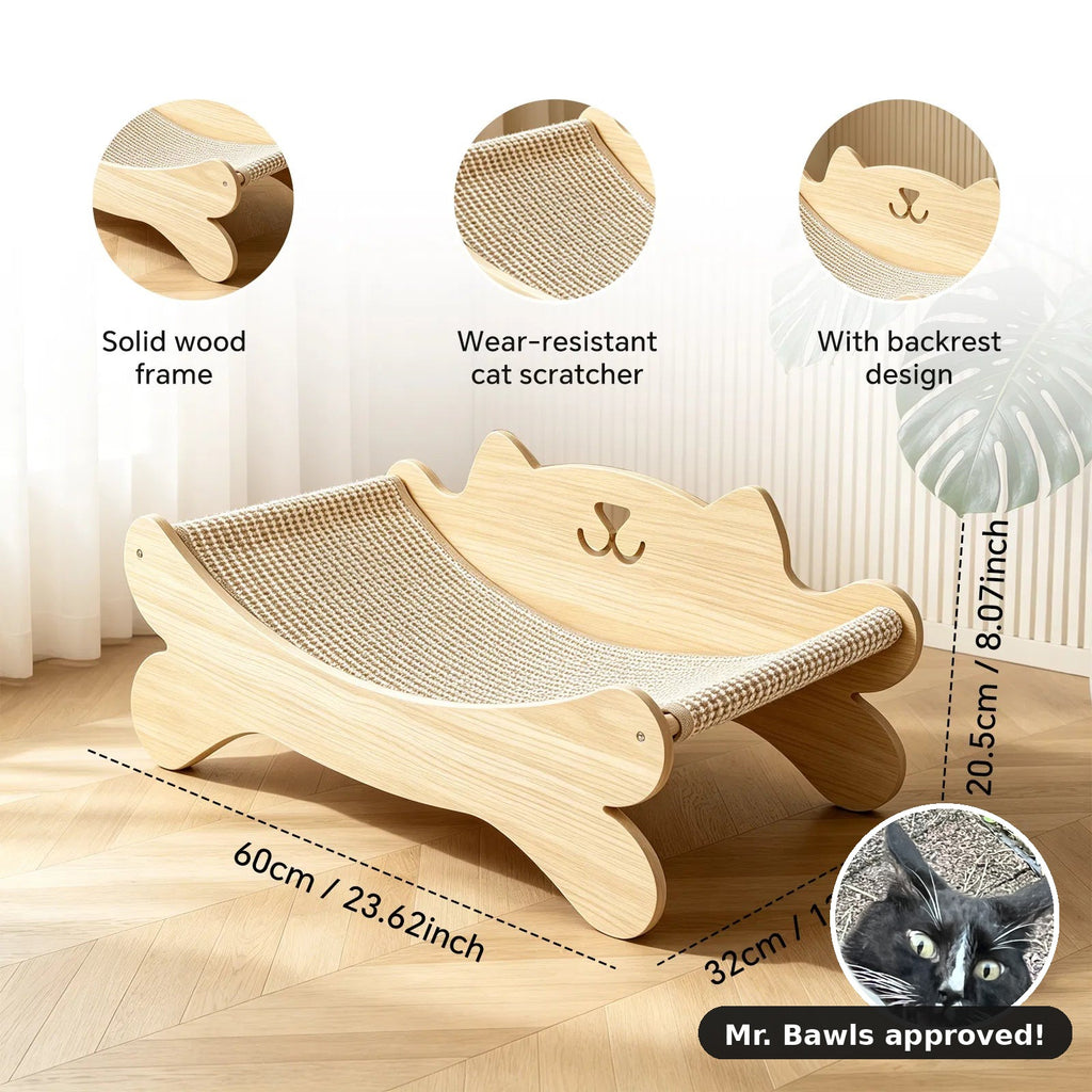 Cat Scratcher Bed for Indoor Cats Kitten Bed Cat Hammock with Solid Wood Frame Wear Resistant Sisal Backrest Design Cats Scratcher...
